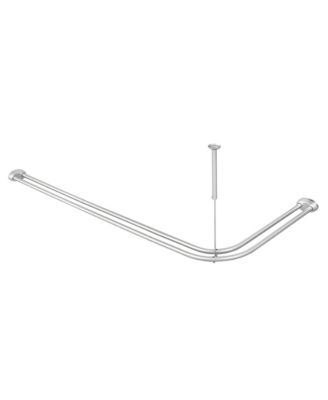 Aluminum Double L Shaped Shower Rod 72" L,  with Shower Hooks and Ceiling Support
