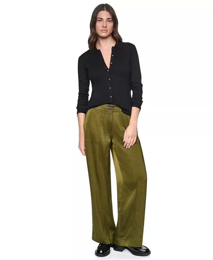 Women's Wide-Leg Double-Button Front Glazed Pants - thumbnail 4