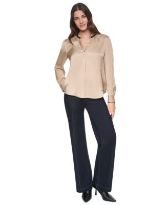 未使用！ DKNY シルク トップス DKNY Women's V-Neck Satin Long-Sleeve Top - Macy's