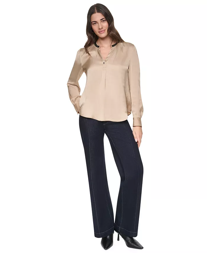 Women's V-Neck Satin Long-Sleeve Top - thumbnail 2