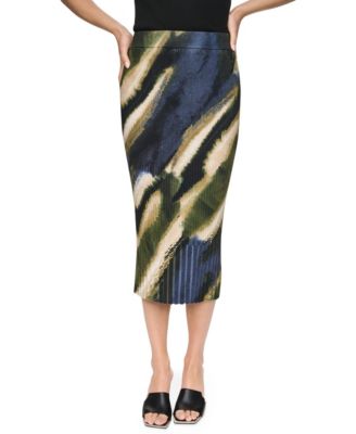 Women's Printed Rib Knit Pencil Midi Skirt