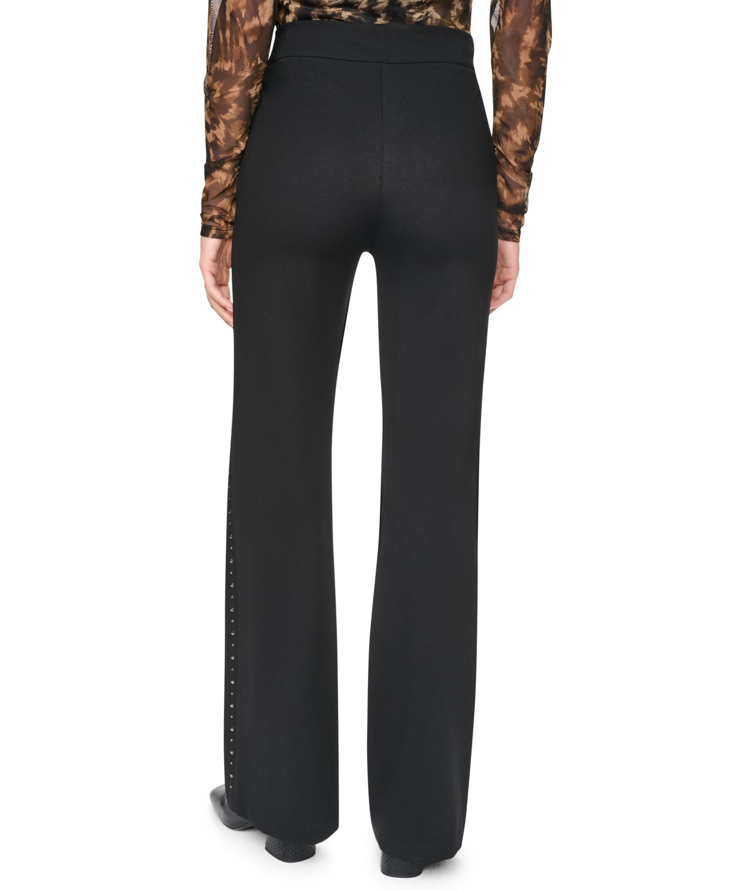 Женские брюки DKNY Stud Detail Pull-On Wide-Leg Ponte, цвет: Чёрный — фото 5