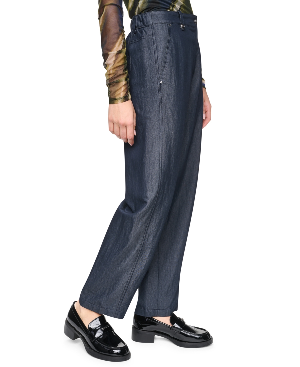 Dkny Women's Barrel-Leg Mid-Rise Indigo Sanded Twill Pants