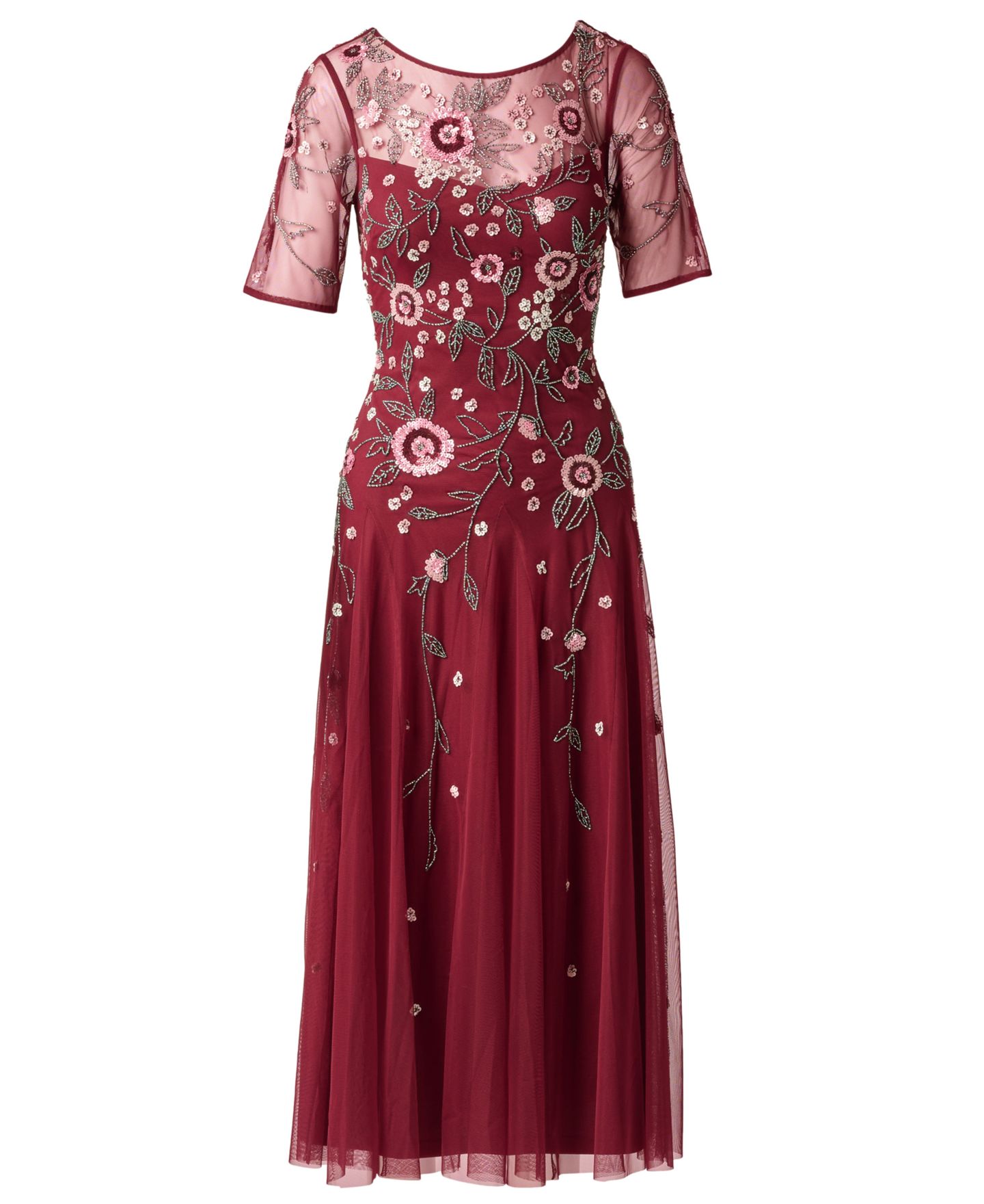 Женское платье Adrianna Papell Petite Beaded Mesh Bateau Neck Ankle, цвет: Красное дерево — фото 7