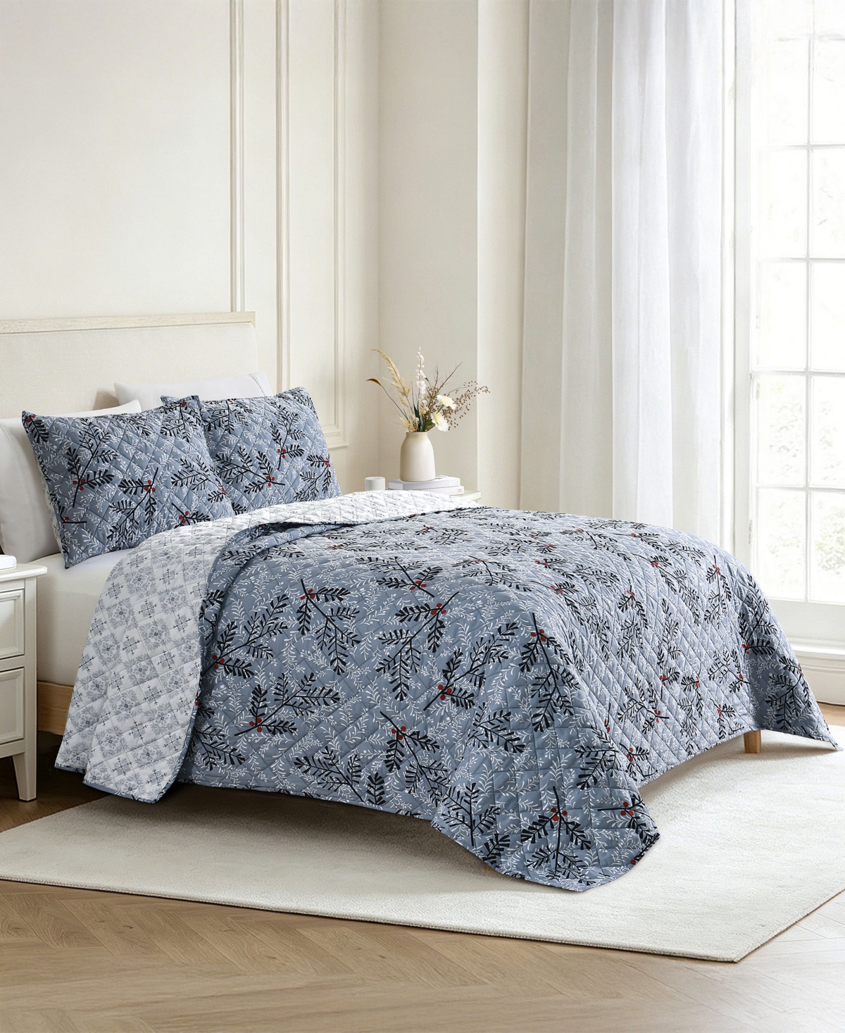 Lenox Festive Botanical 3-Piece Quilt Set, King