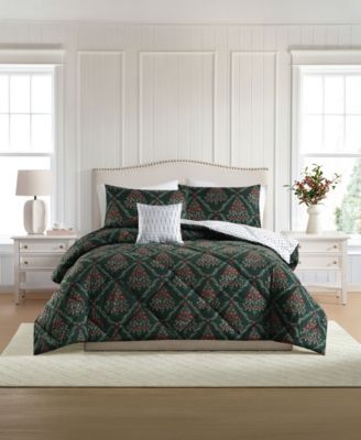 Lenox - Holly Tree Floral 3-Piece Comforter Set, Twin Green