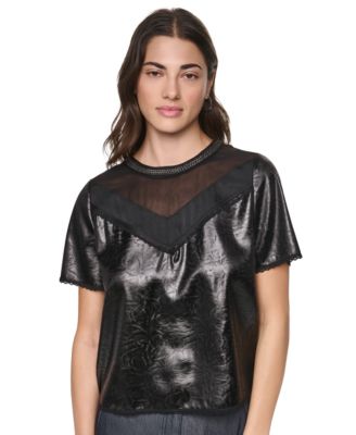 Women's Chain Neck Short-Sleeve Mixed Media Top