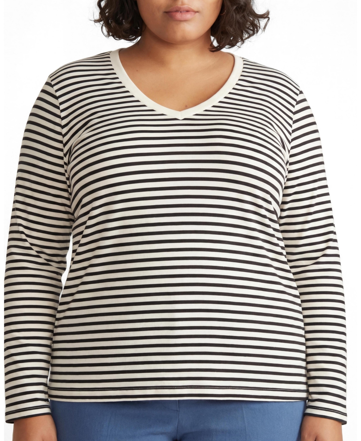 Long Sleeve V Rex - Ecru/Black Stripe - M_18-20 / Ecru/Black Stripe