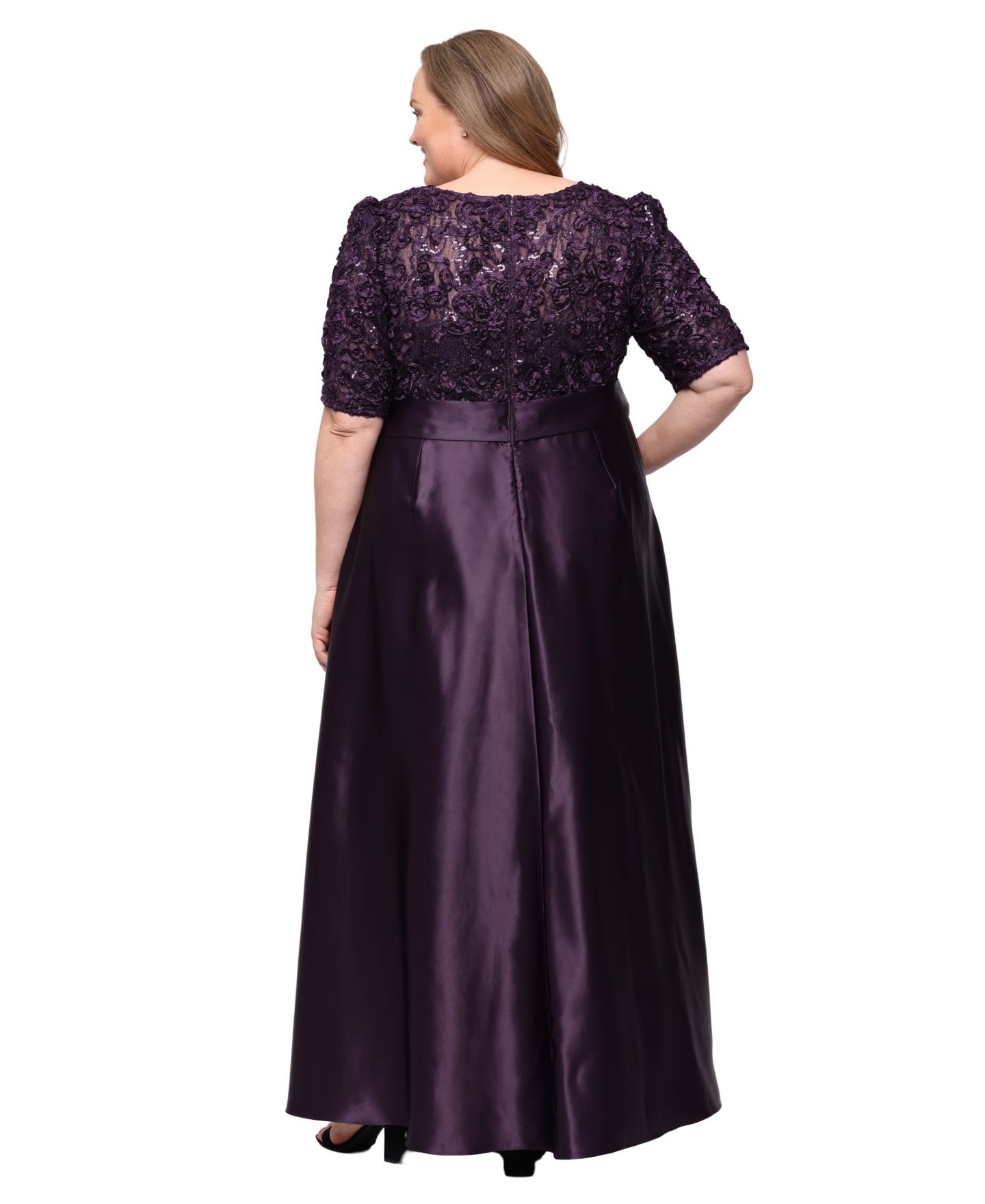 Женское платье Alex Evenings Plus Size Catherine Long V-Neck Empire Waist, цвет: Глубокий сливовый — фото 3