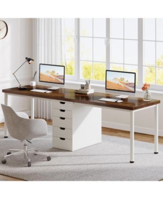 Two Person Computer Desk with 5 Drawers: 78.7" extra long double desk. Modern workstation for home office