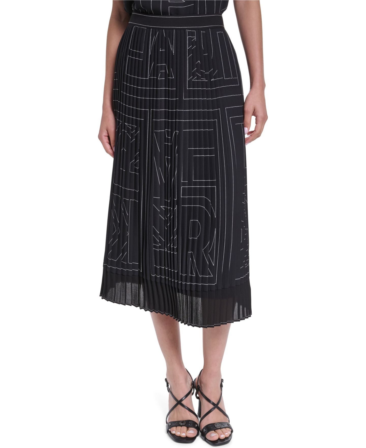 Женская юбка KARL LAGERFELD PARIS Pleated Midi, цвет: Чёрный / Мягкий белый — фото 1