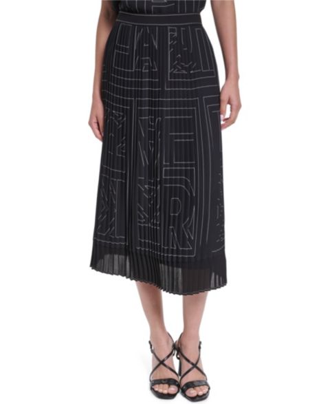 Женская юбка KARL LAGERFELD PARIS Pleated Midi, цвет: Чёрный / Мягкий белый