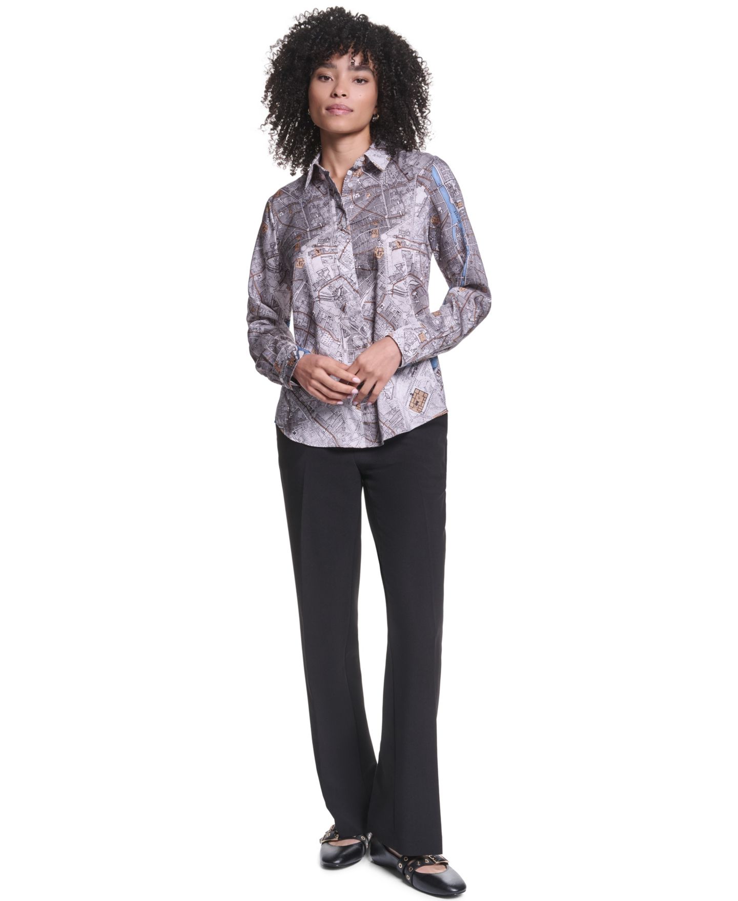 Женская блузка KARL LAGERFELD PARIS Long-Sleeve Button-Front Blouse, цвет: Мягкий белый разноцветный — фото 2