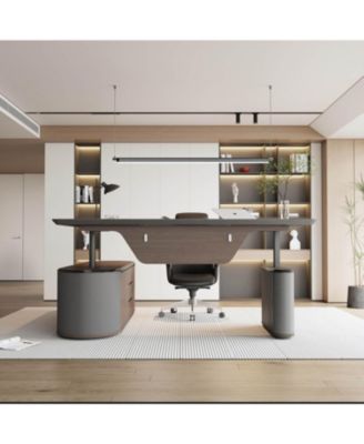 Sit and Stand L Shaped Executive Desk Adjustable Luxury Office Desk with File Cabinet