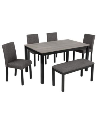 6-Piece Dining Set for 6, Rectangular Table with Bench and Upholstered Chairs