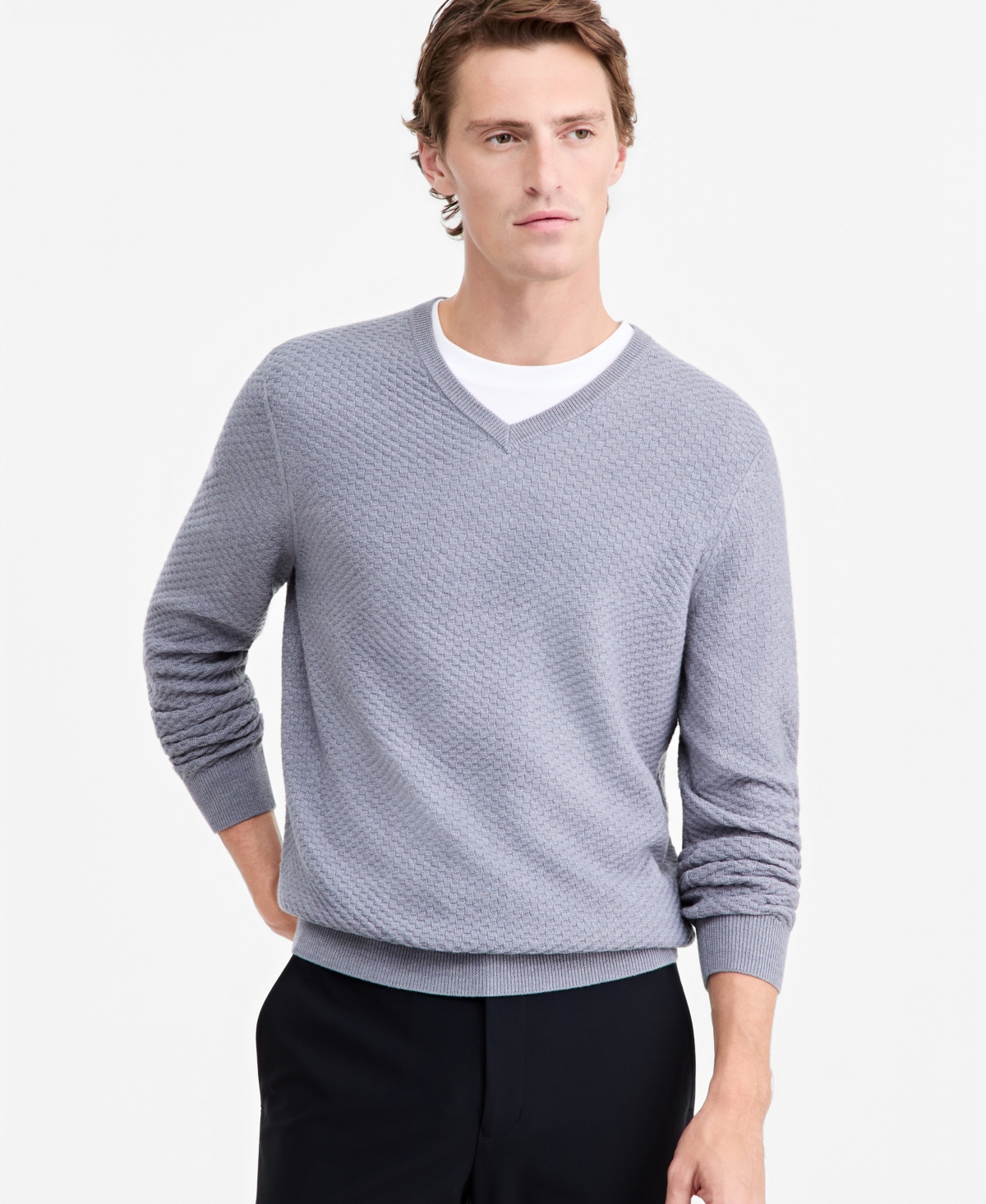 Alfani Men's V-neck Merino-blend Sweater, Macy's Exclusive In Cement Gre