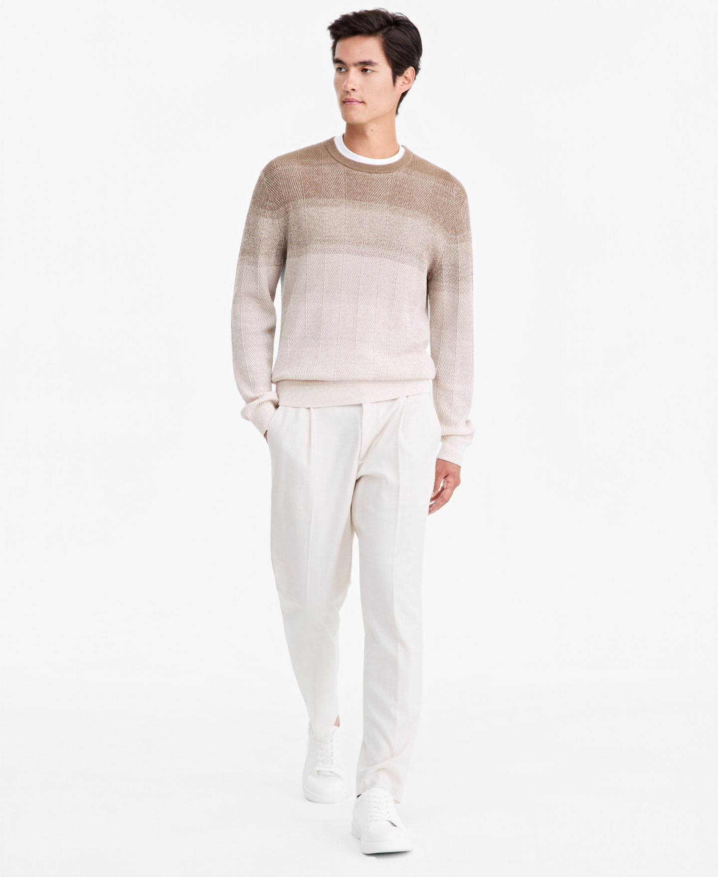 Мужской свитер Alfani Herr Cotton Gradient-Stripe Crewneck, цвет: Дюнный каменный — фото 2
