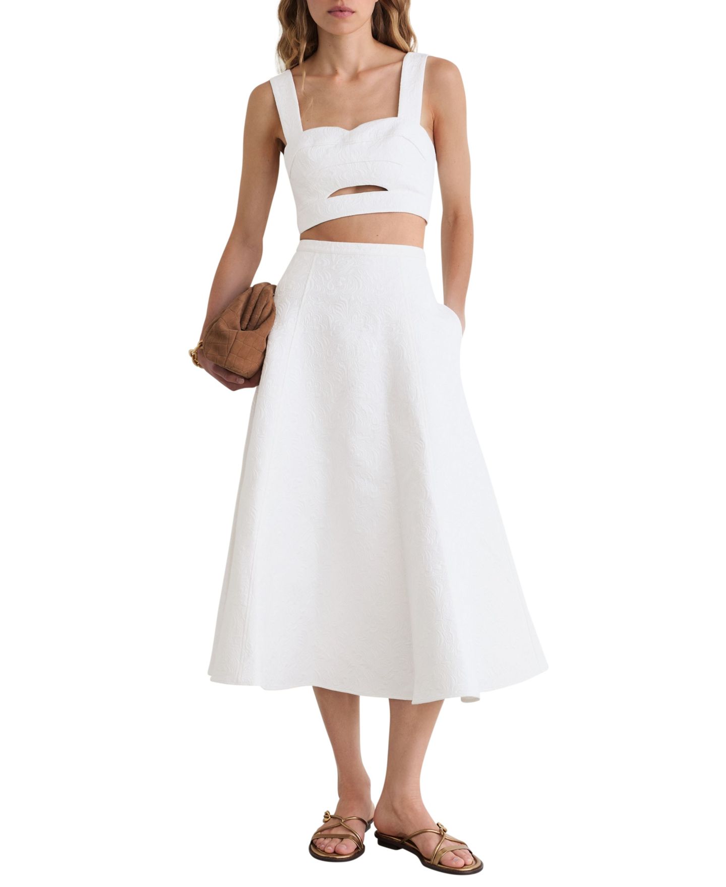 Женская юбка REISS Tara High-Waisted A-Line Raised Floral Jacquard Midi, цвет: Слоновая кость — фото 6