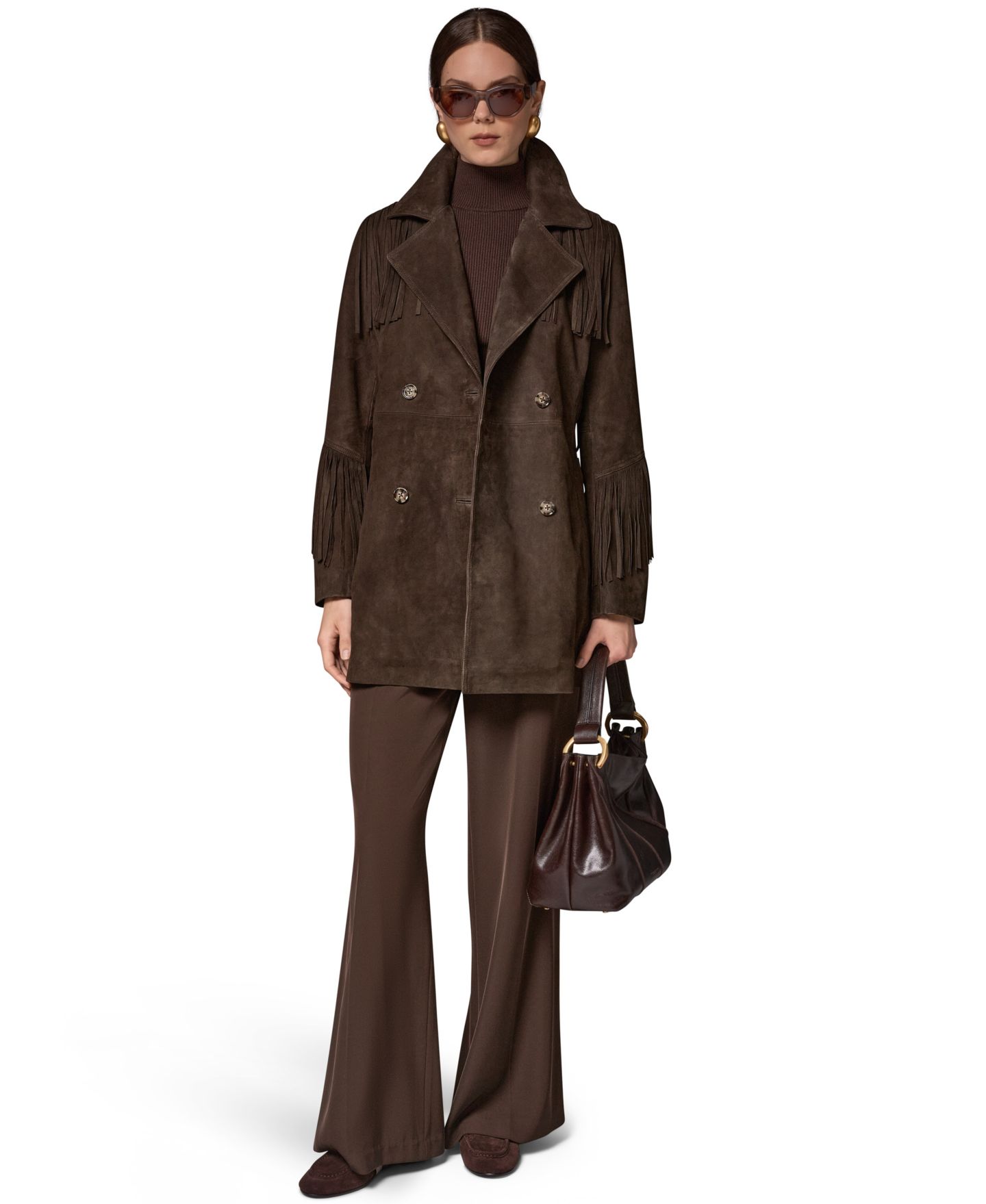 Женское пальто Donna Karan New York Suede Trench with Fringe, цвет: Шоколадный — фото 4