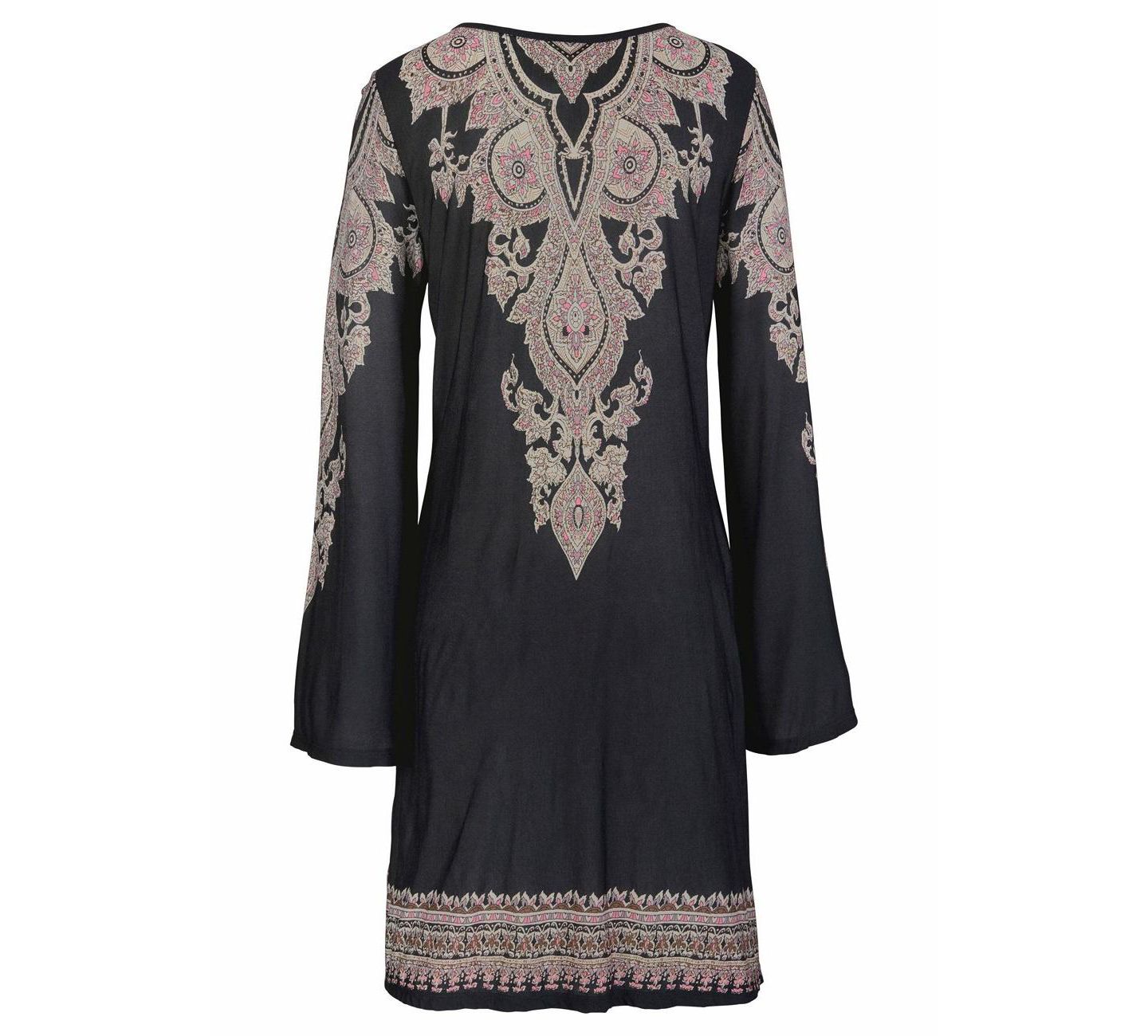 Женское платье LASCANA Viscose Boho Print Lace Up Notch-Neck Short — фото 7