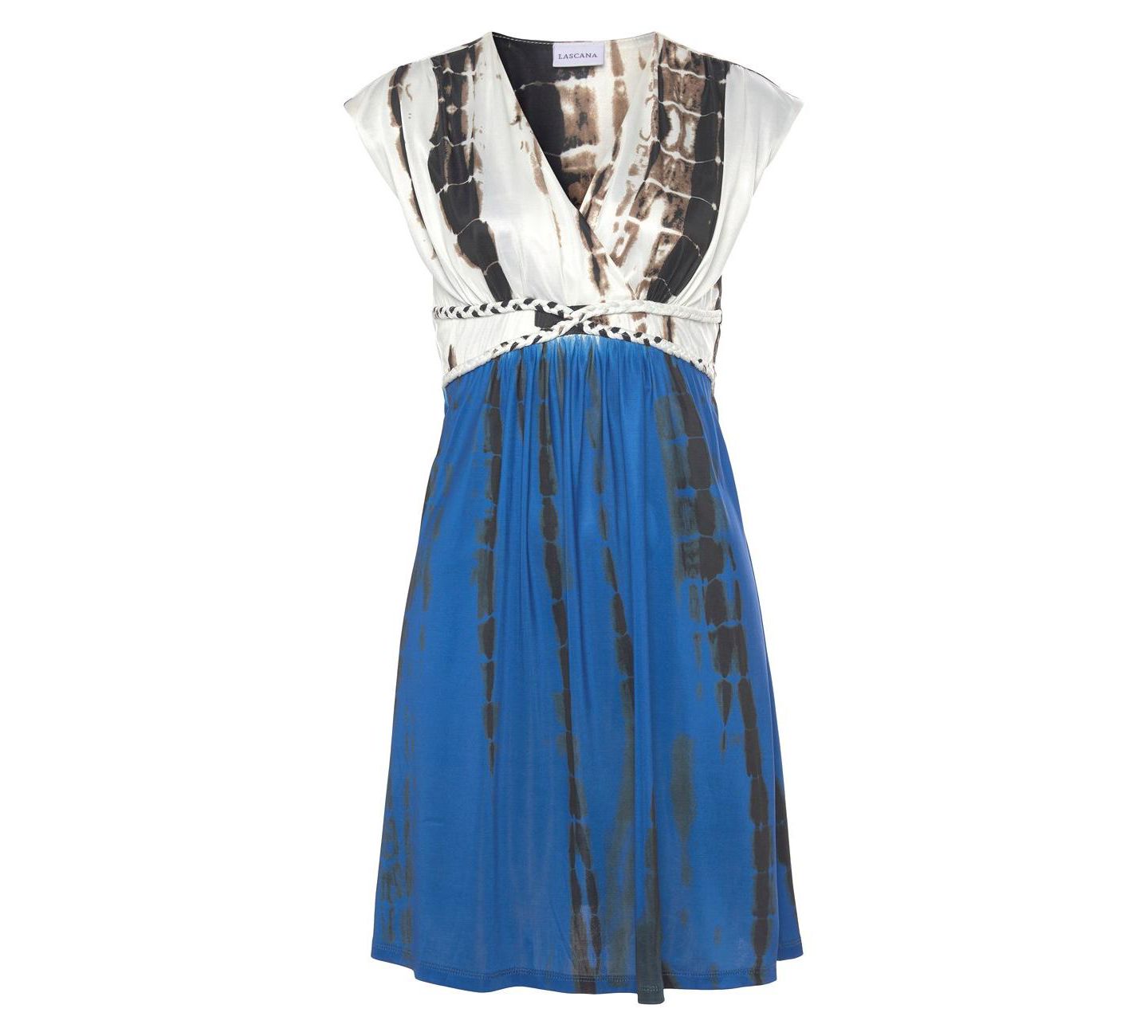 Женское платье LASCANA Tie-Dye Print A-Line V-Neck Empire-Waist Short, цвет: Тёмный синий разноцветный — фото 4