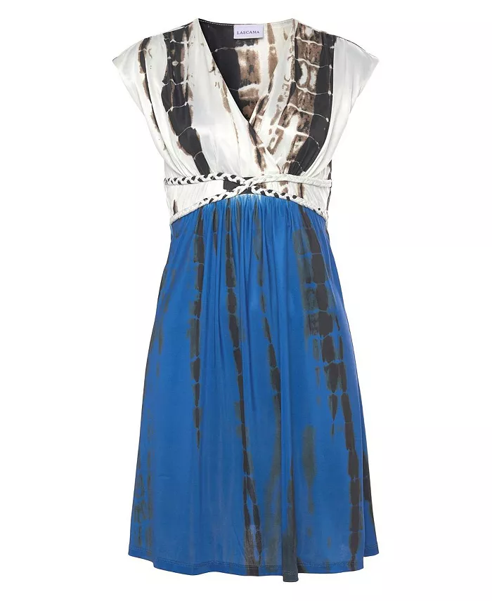 Women's Tie-Dye Print A-Line V-Neck Empire-Waist Short Dress - thumbnail 4