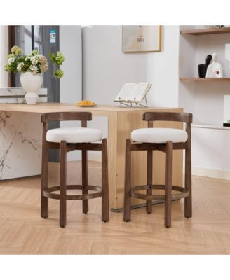 Swivel Counter Height Bar Stools Set of 2, Linen Upholstered, Mid-Century Modern Stool with Back, Footrest, 26" Seat Height