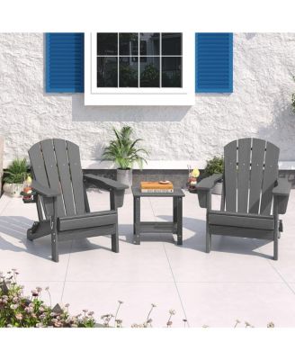 3-Piece Folding Adirondack Patio Set, 2 Chairs and 1 Small Table, HDPE Outdoor Conversation Set for Patio, Deck, Garden and Fire Pit
