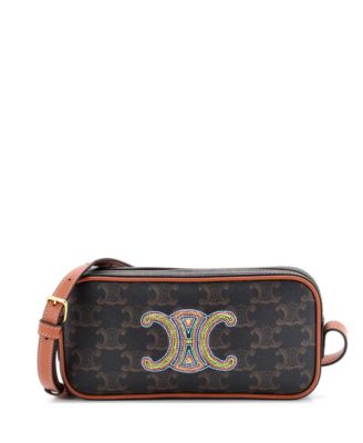 Small Cuir Triomphe Camera Shoulder Bag Embroidered Triomphe Coated Canvas with Leather