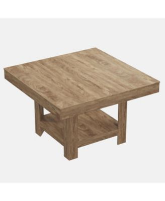 Square Dining Table for 4-6, 47.2" Kitchen Table with 2-Tier Storage Shelf, Modern Waterproof Dining Room Table