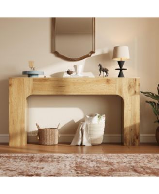 62.99 inch Oak Color Particle Board Console Table, Narrow Entryway Sofa Table for Hallway and Living Room