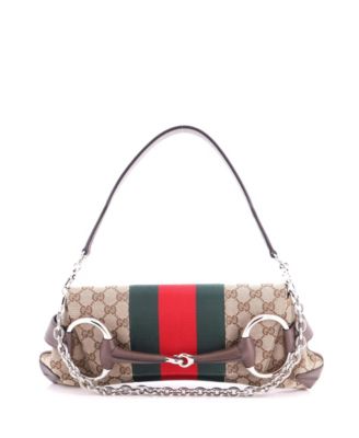 Medium Horsebit NM Web Chain Clutch GG Canvas