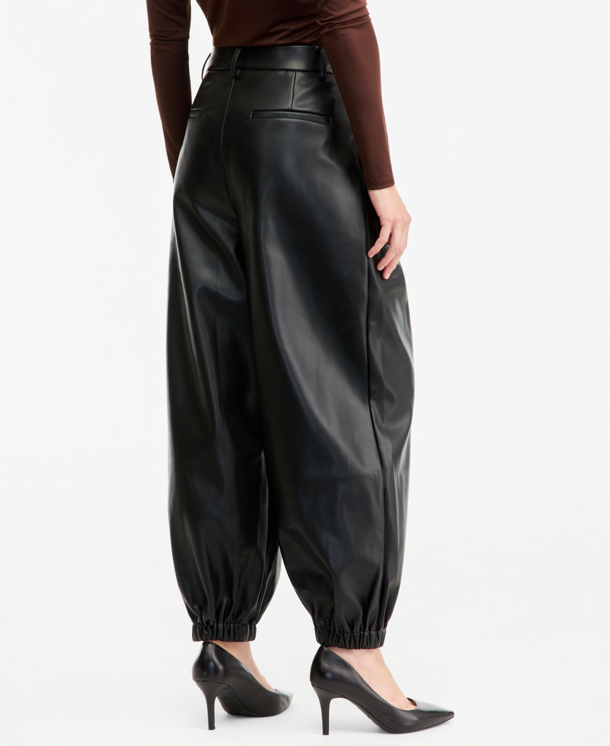 Bar Iii Women's High-Rise Pleated Faux Leather Pants, Macy's Exclusive