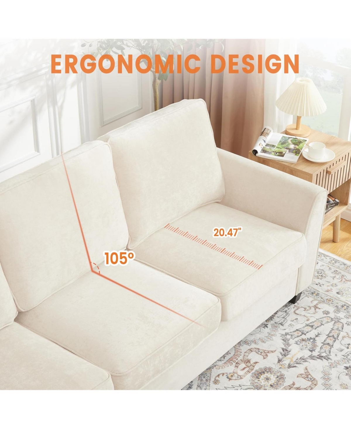 gaomon 83 Inch Modern 3 Seater Sofa, Oversized Cloud Couch with Washable Detachable Covers, Comfy Chenille Upholstered Sofa for Living Room, Apartment
