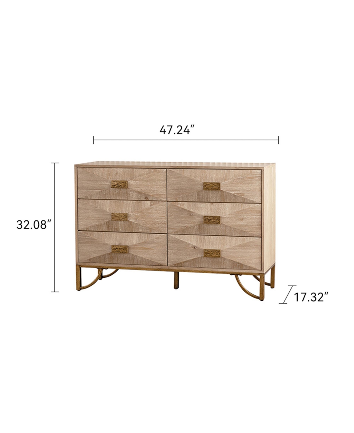 Clihome 47.24" Light Wood 6-Drawer Dresser Chest of Drawers Modern Sideboard Console Table