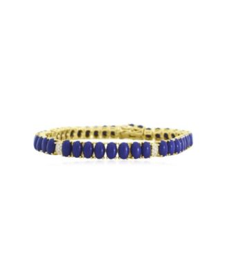 Oval Lapis CZ Tennis Bracelet 14K Gold-Plated Sterling Silver