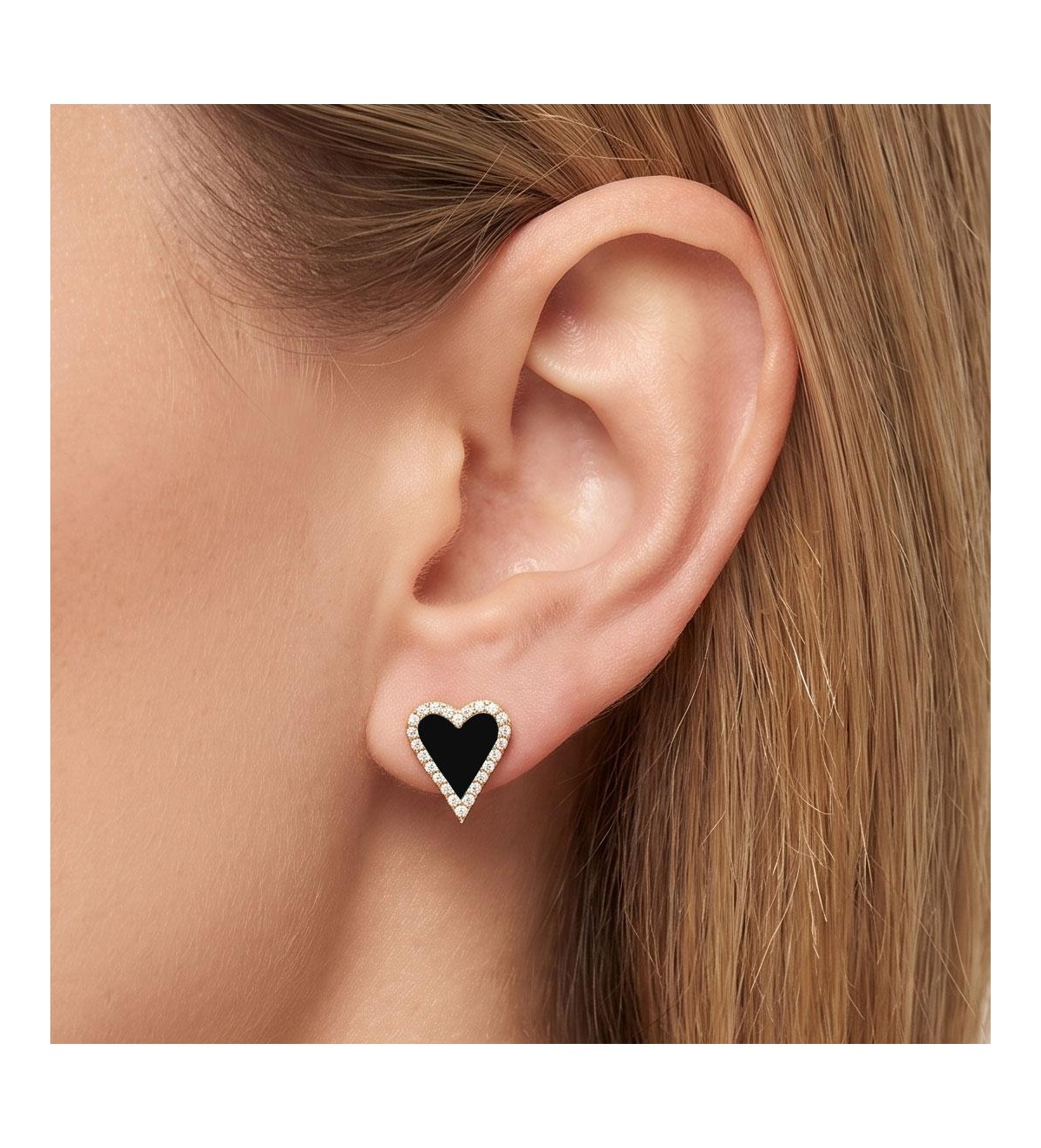 The Lovery Mini Onyx Cz Halo Heart Stud Earrings 14K Gold-Plated Sterling Silver