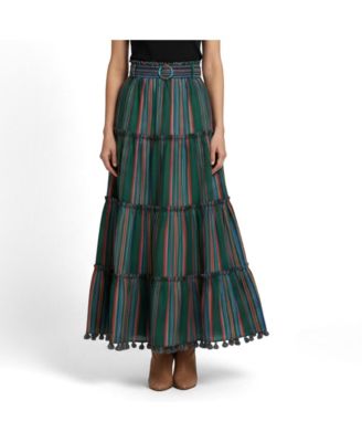Women's Stripe Cotton Ruffled Maxi Skirt