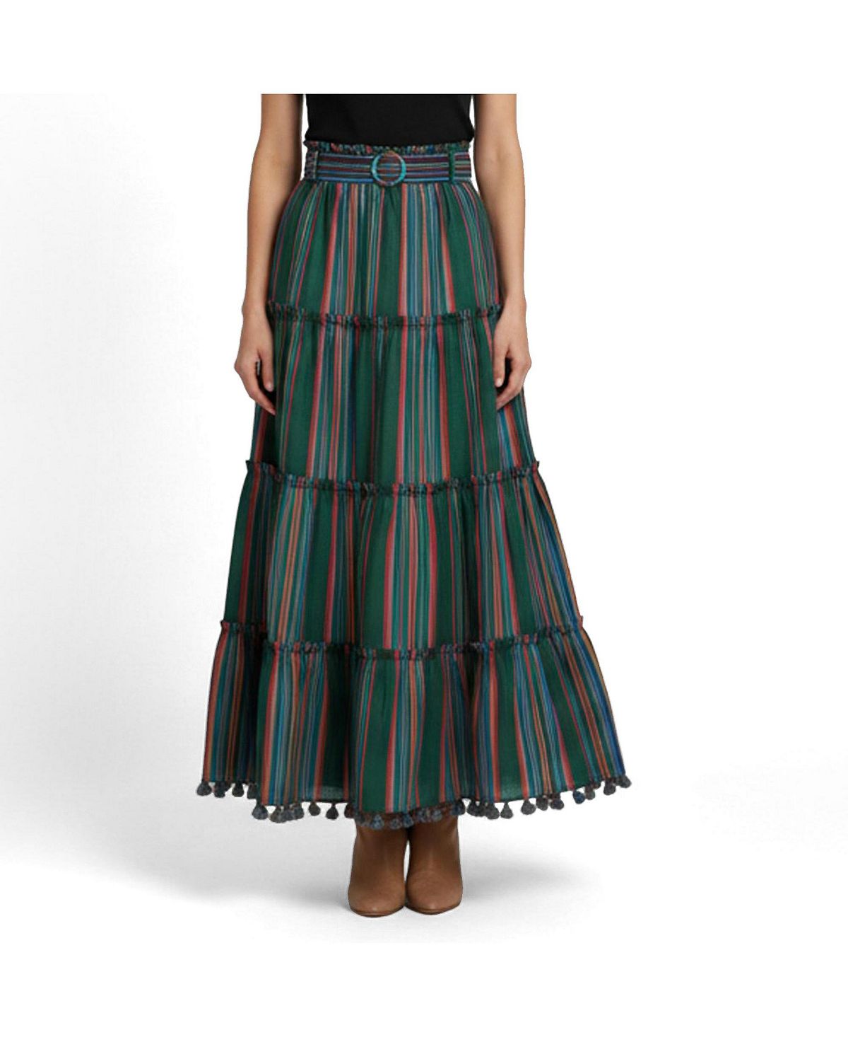 Pre-Owned Zimmermann Women's Stripe Cotton Ruffled Maxi Skirt view 1 — MAYCSS fashion products