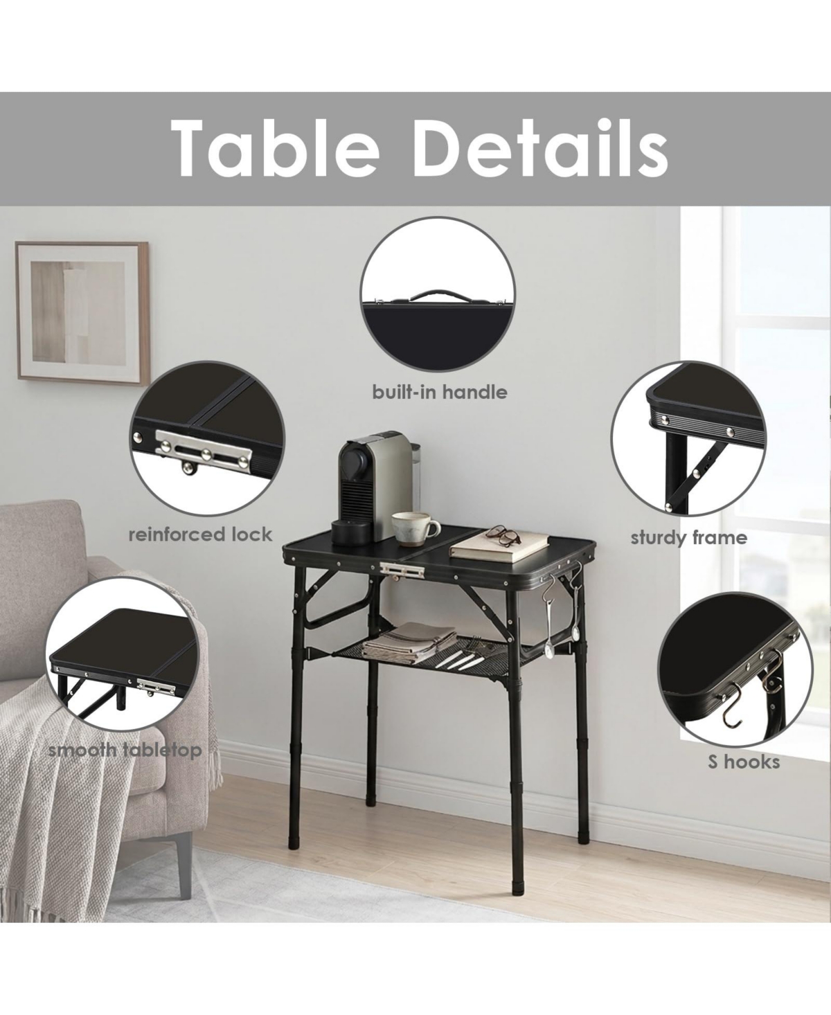Piscifun Folding Tv Tray Table Adjustable Height Portable Sofa Snack Storage Lightweight Aluminum Indoor Outdoor