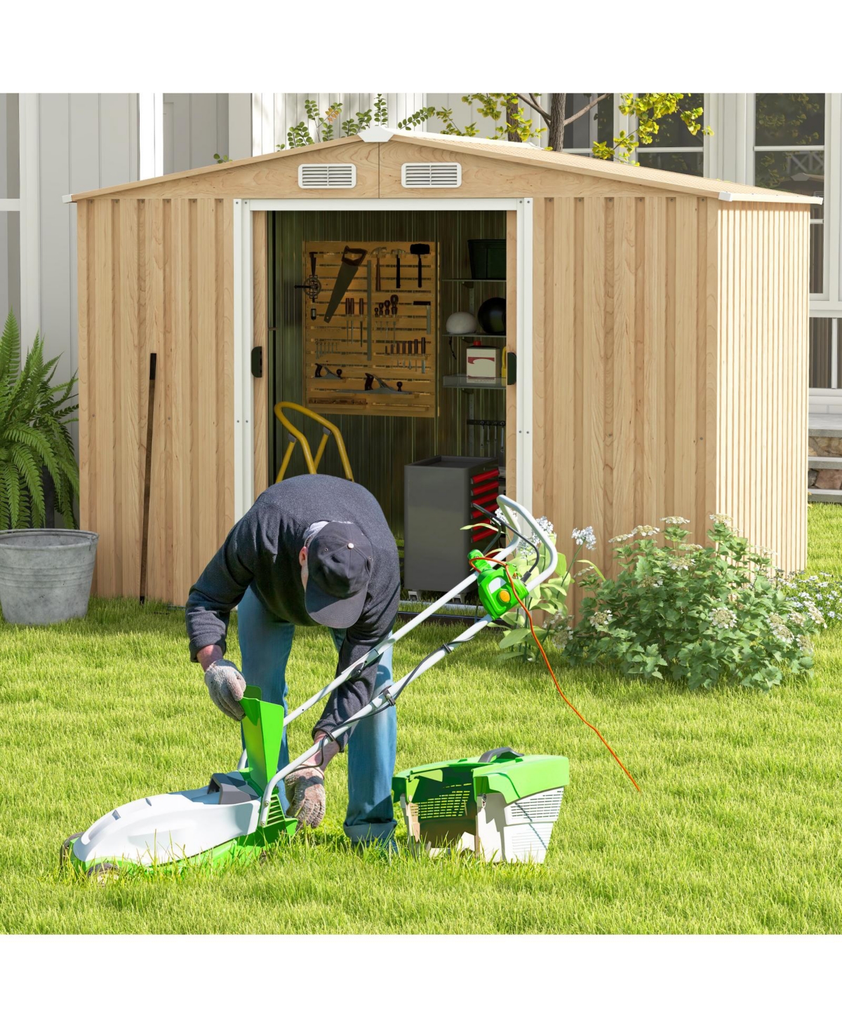 Slickblue Galvanized Metal Garden Shed with Sloped Roof for Outdoor Storage