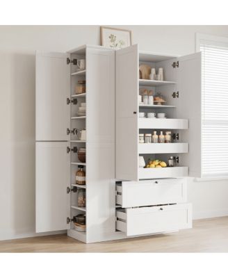  73.6" Farmhouse Kitchen Pantry Cabinet with 8 Shelves, 2 Drawers and 4 Doors