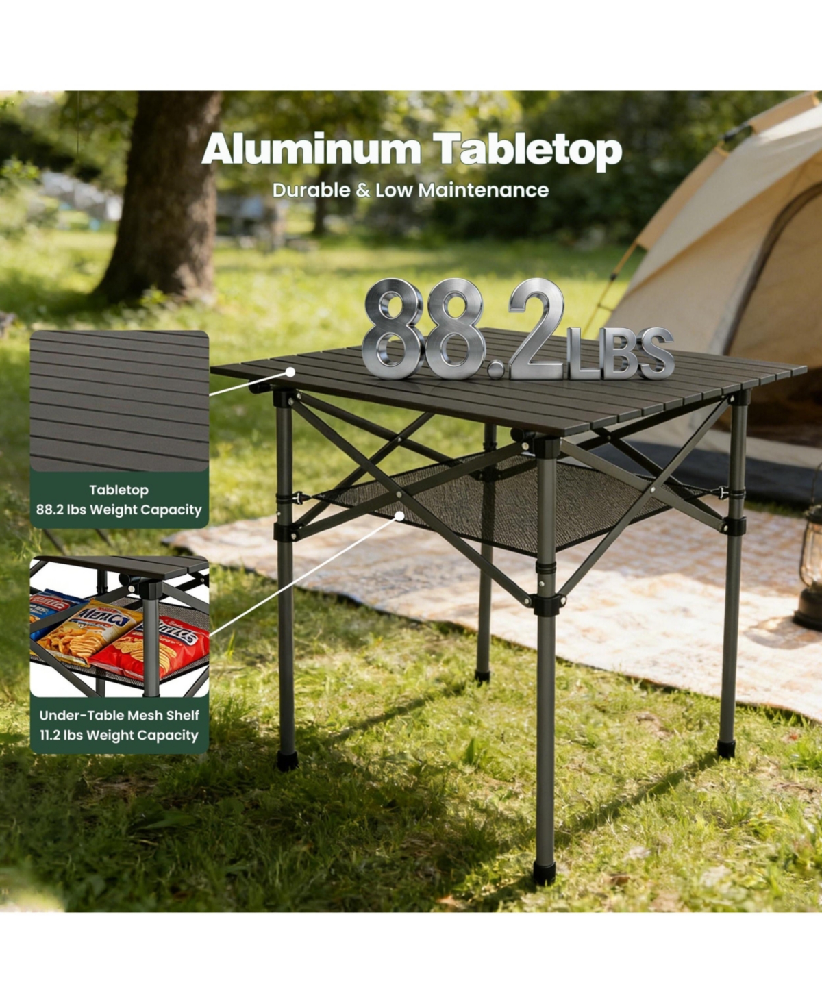 Piscifun Aluminum Folding Camping Table Lightweight Roll Up Portable Outdoor Picnic Side Mesh Storage Carry Bag