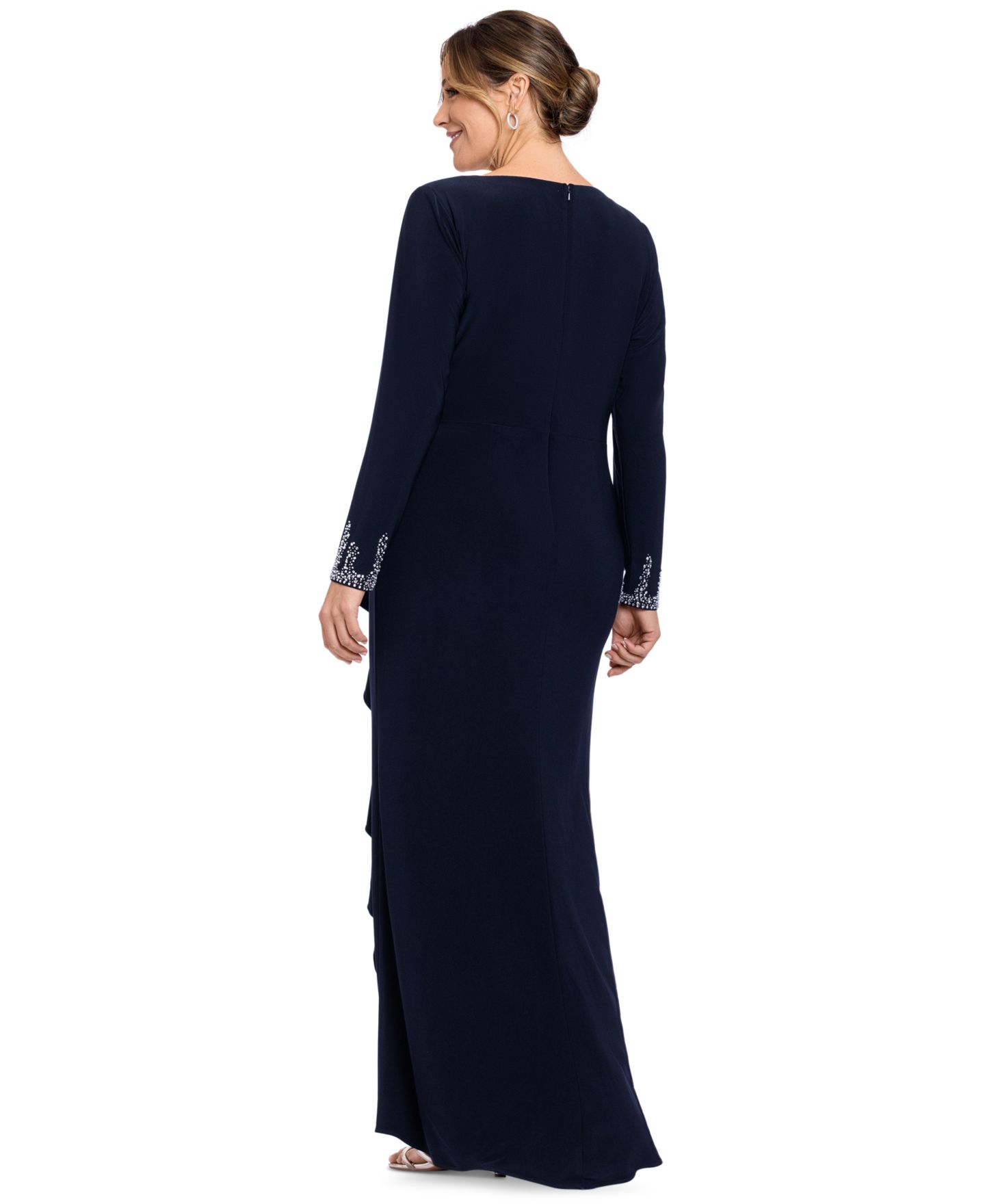 Женское платье Betsy & Adam Plus Size Beaded-Sleeve Side-Ruffle Maxi, цвет: Тёмно-синий серебряный — фото 4