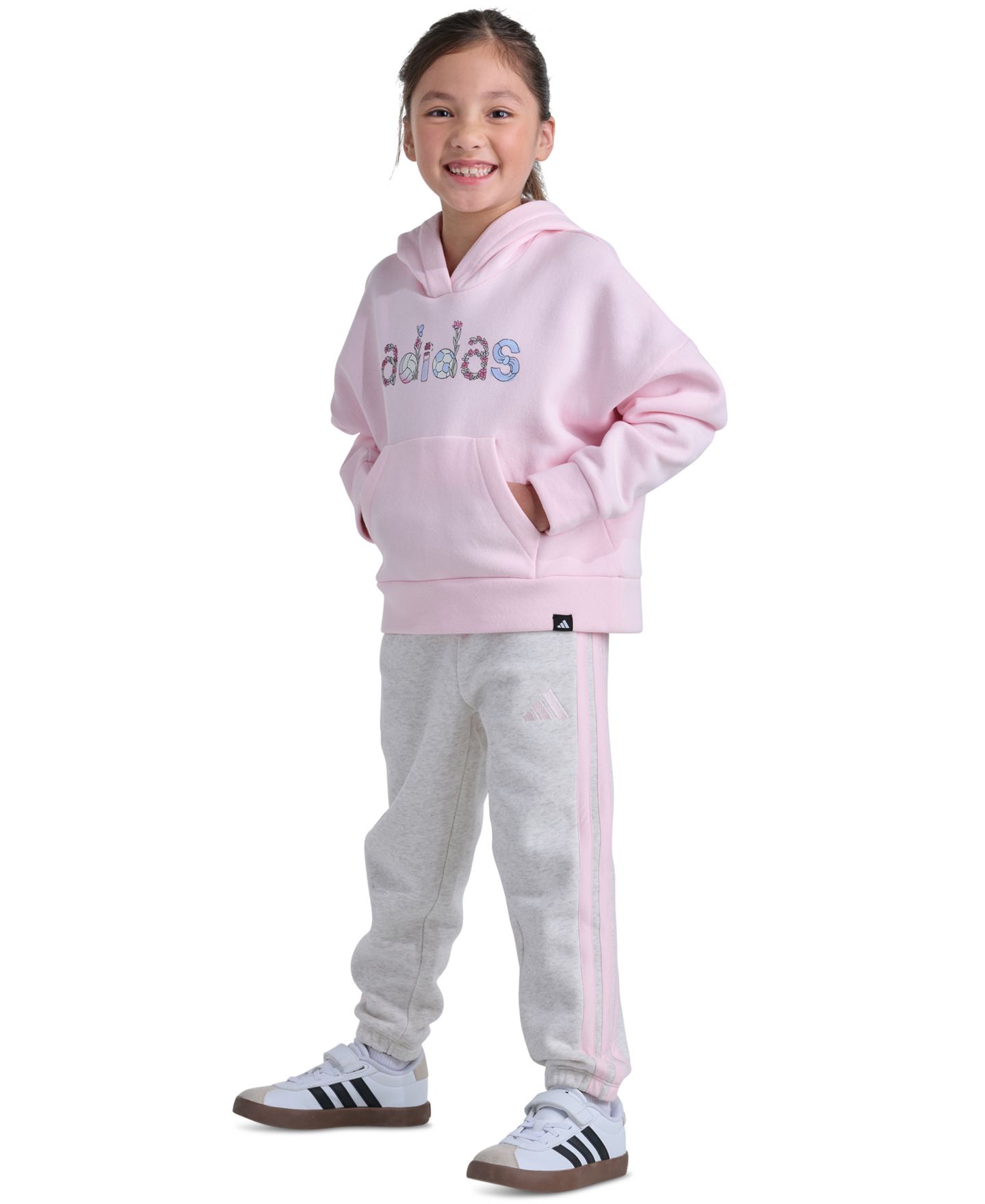 Детский комплект adidas для девочек: худи и джоггеры, 2T-6X, 2 предмета, цвет: Розовый — фото 2