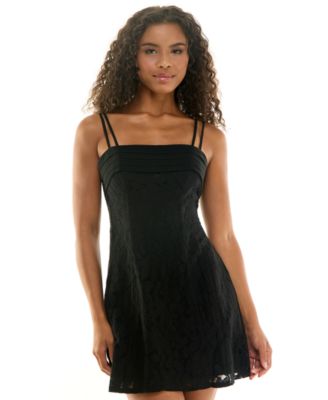 Juniors' Pleated Fit & Flare Lace Dress 
