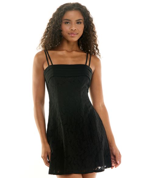 Женское платье City Studios Juniors' Pleated Fit & Flare Lace, цвет: Чёрный