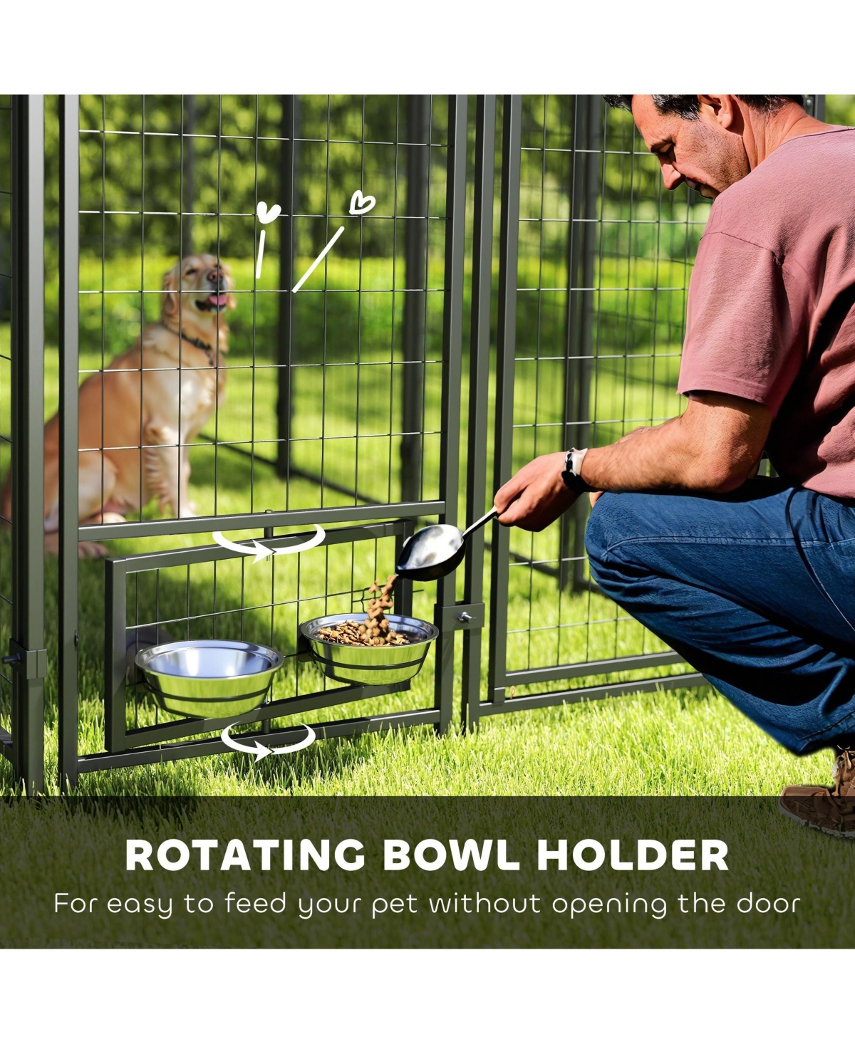 Ruie Walk In Outdoor Dog Kennel Playpen with Rotating Bowls and Cover
