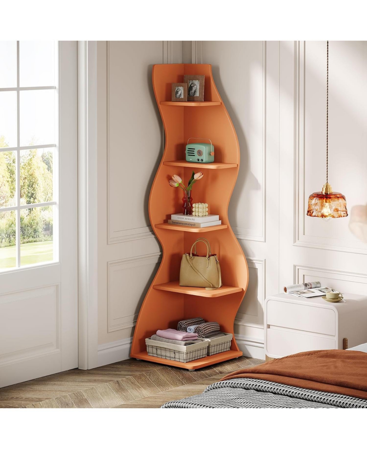 Tribesigns Wavy Corner Shelf Set of 2: 5-tier Curvy Bookshelf. Unique Plant Stand Display Shelf for Living Room, Small Space