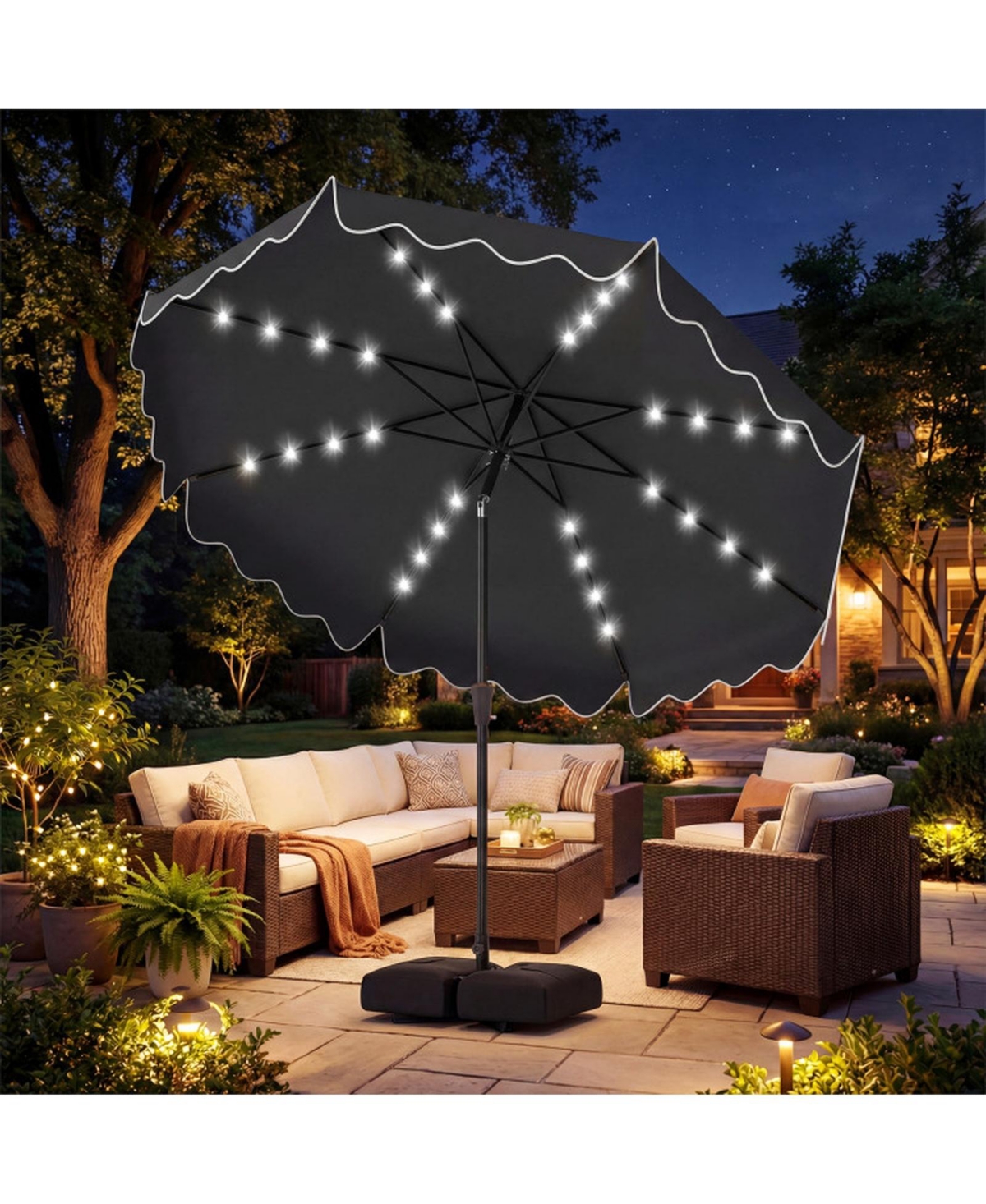 Sugift 10 Feet Patio Umbrella with Solar Led Lights and Weighted Base
